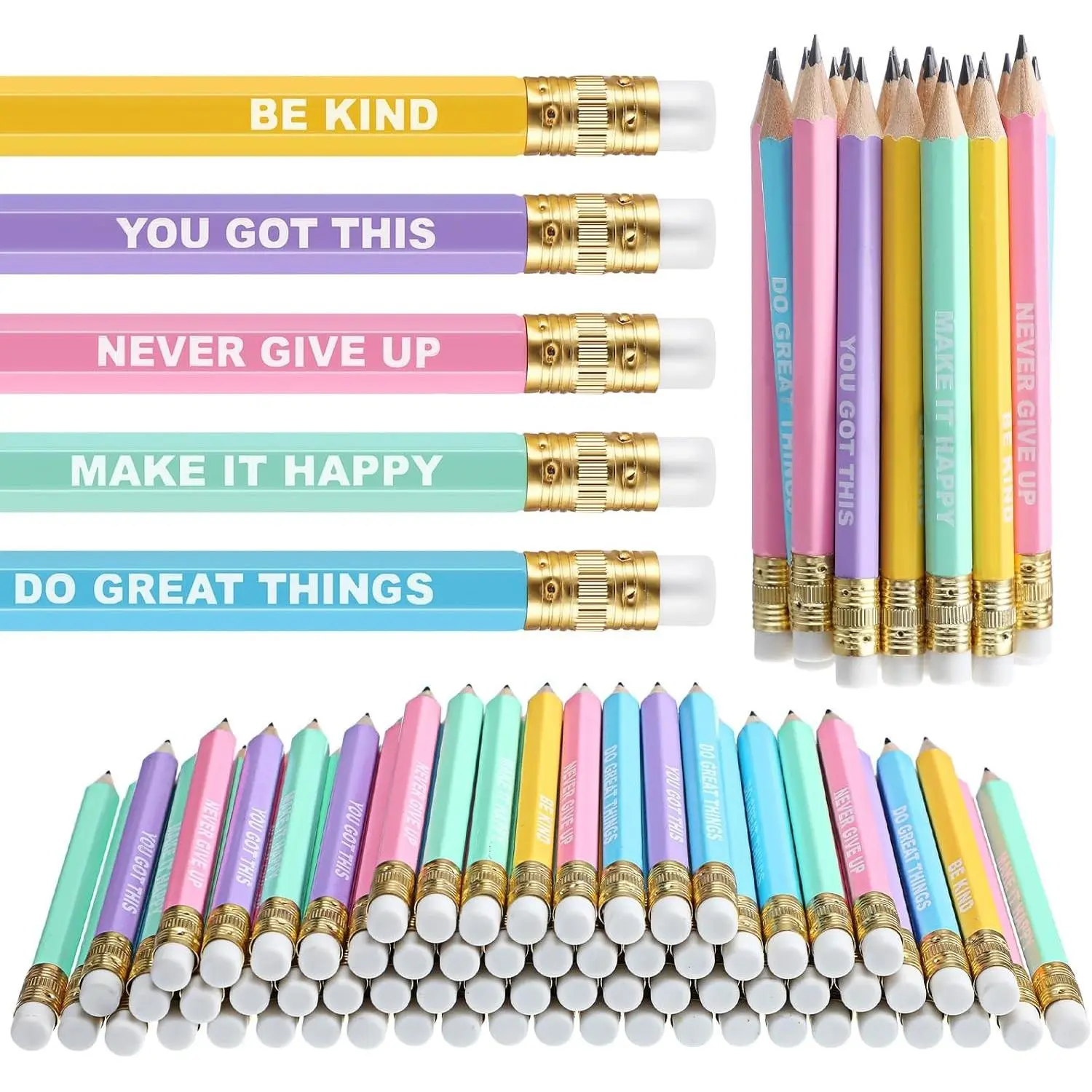 100 Pcs Mini Golf Pencils with Erasers, Motivational Bulk Pencils for Back to School Gifts, Kids Students Teachers First Day of School, Candy Color