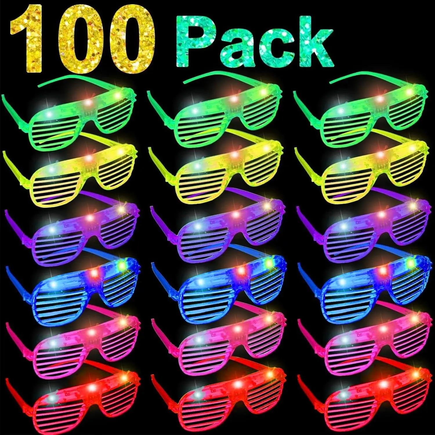 100 Pack Glow Sticks Glasses, Light Up Glasses Bulk, Glow in the Dark Party Supplies Favors, LED Sunglasses for Concert Neon Birthday Patriotic Fiesta Party Favorsfidget toys