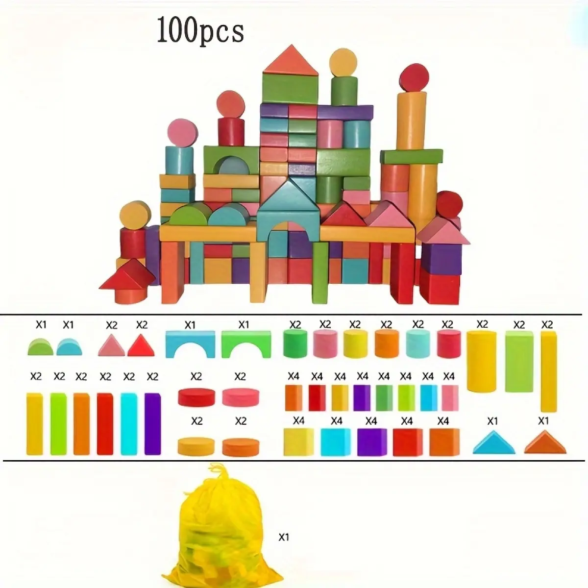 100pcs Solid Wood Building Block Puzzle, Large-Particle Stacking Toy for Kids, Puzzles For Toddlers, Interlocking Puzzle