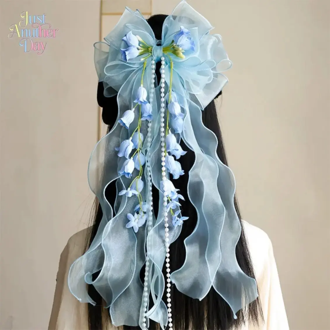 Women & Girls' Lily of the Valley Ribbon Hair Clip Set, Vintage Floral Bow with Long Streamers, Kawaii Cottagecore Coquette Aesthetic Hair Decor for Daily Wear, Ribbon Clips