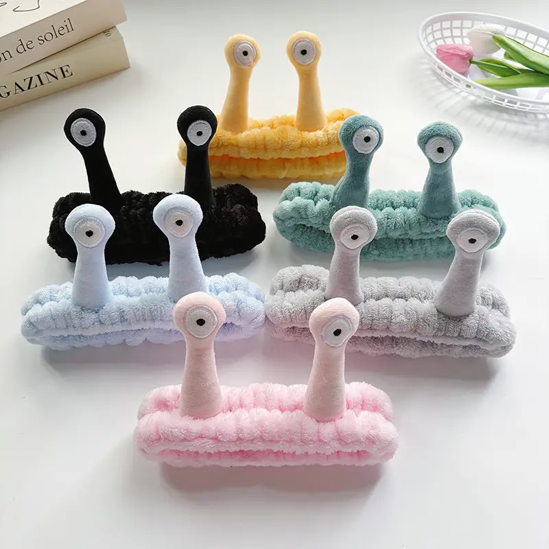 Girls' 3D Plush Snail Headbands - Plush Fabric Headbands, Towel-Like Fluffy Hair Hoops for Face Washing, Skincare, Towel-Like Headbands