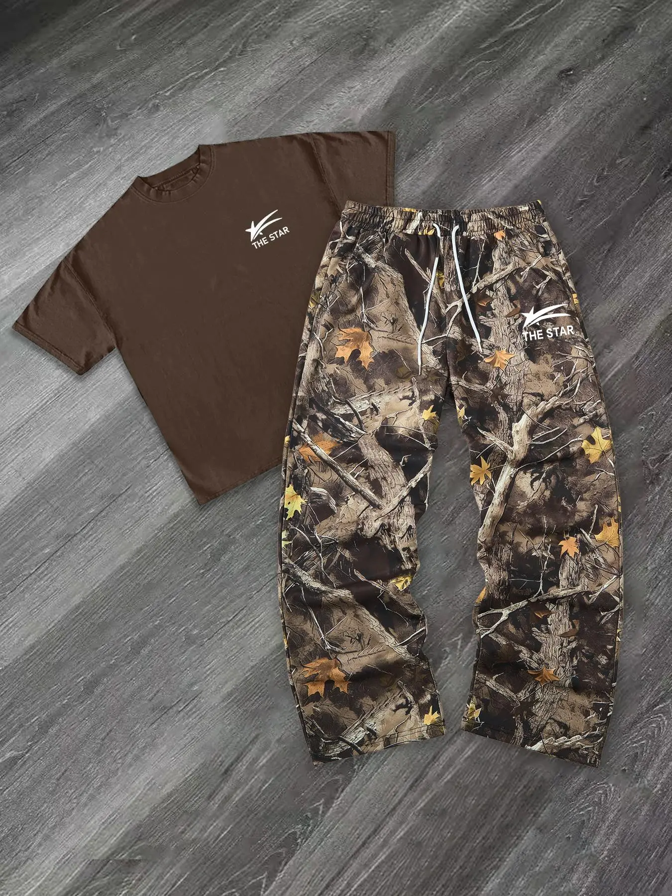 Men's Casual Sportswear Set Short Sleeve T-Shirt & Sweatpants Two-Piece, Soft Comfortable Fit, Star Print, Perfect for Leisure & Work, Summer 2026 New Arrival