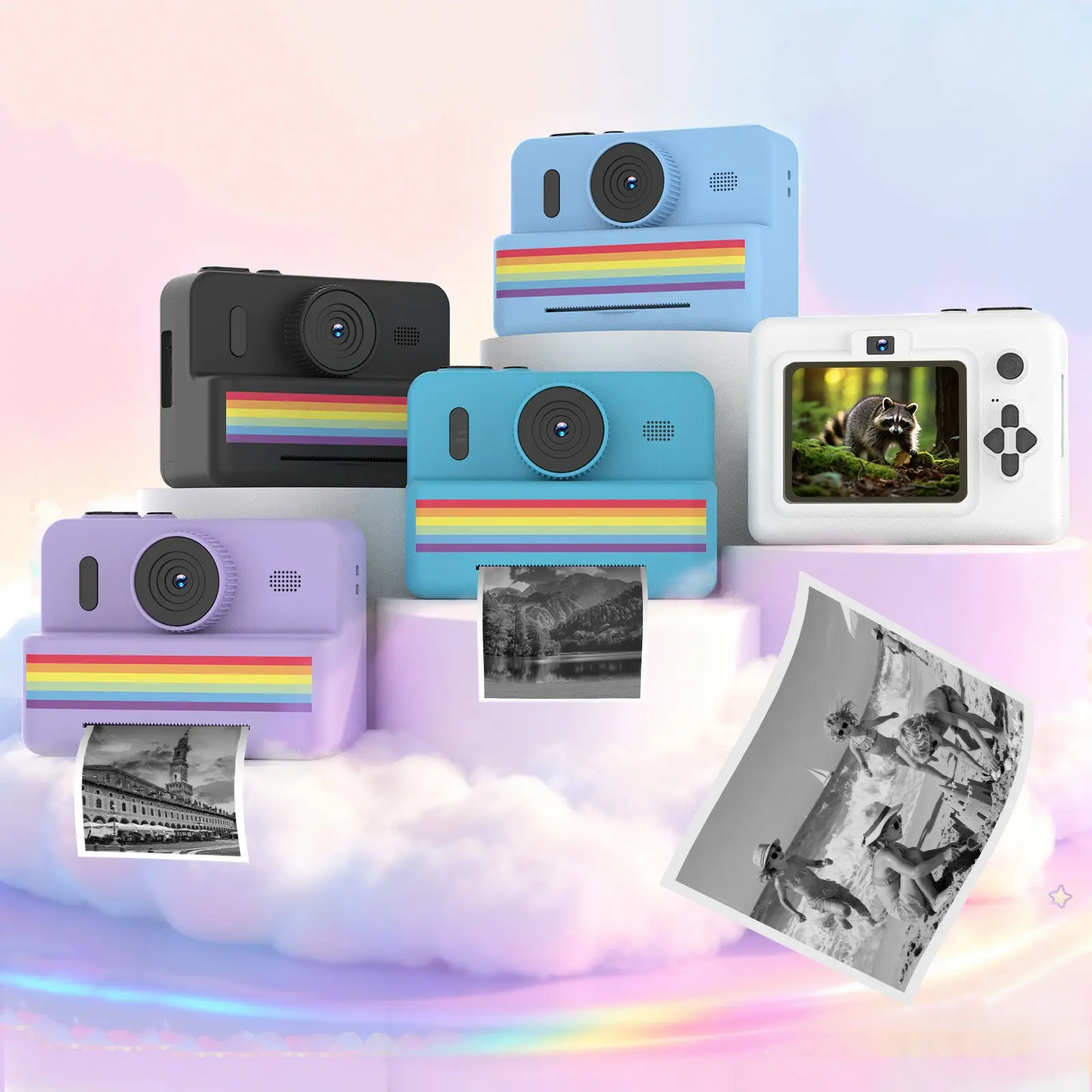 Instant Print Camera, Printer Camera, 1 Set 2.8 Inch Front & Back Dual Lens Instant Print Camera, Portable Digital Selfie Print Camera Toy, Birthday Gift