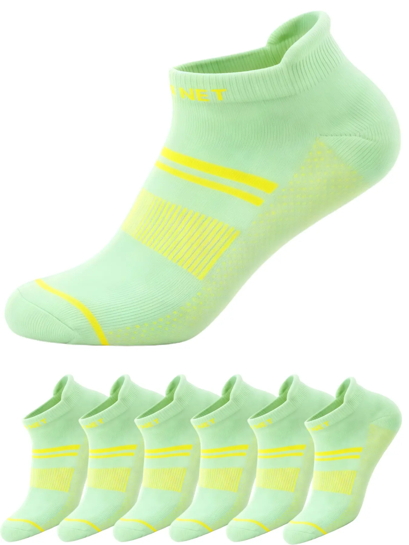 Breathable Mesh Athletic Ankle Socks, Non-Slip Dotted Sole, Striped Low Cut Trainer Socks, Cushioned Arch Support, Multi-Color, Lightweight