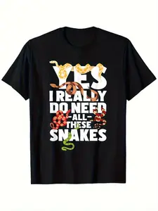 180g Boy Snake Pattern T-Shirt, Short Sleeve, Cartoon Design, Loose-Fit Round Neck, Teen Casual Wear, All Seasons