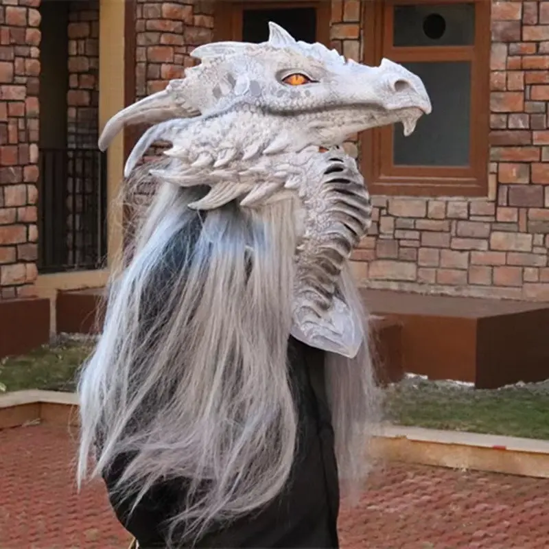 Dragon Dinosaur Mask with Movable Jaw, Hand-Painted Natural Latex Costume Accessory for Adults, Funny Face Prop for Halloween & Easter Party, Accessories, Halloween Cosplay, Costume Prop, One Size