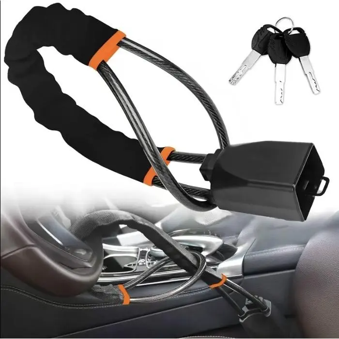 Steering Wheel Lock with 3 Keys Universal Anti Theft Car Device for Most Vehicles Trucks SUVs Vans Dashboard Security Deterrent Durable Construction Quick Installation