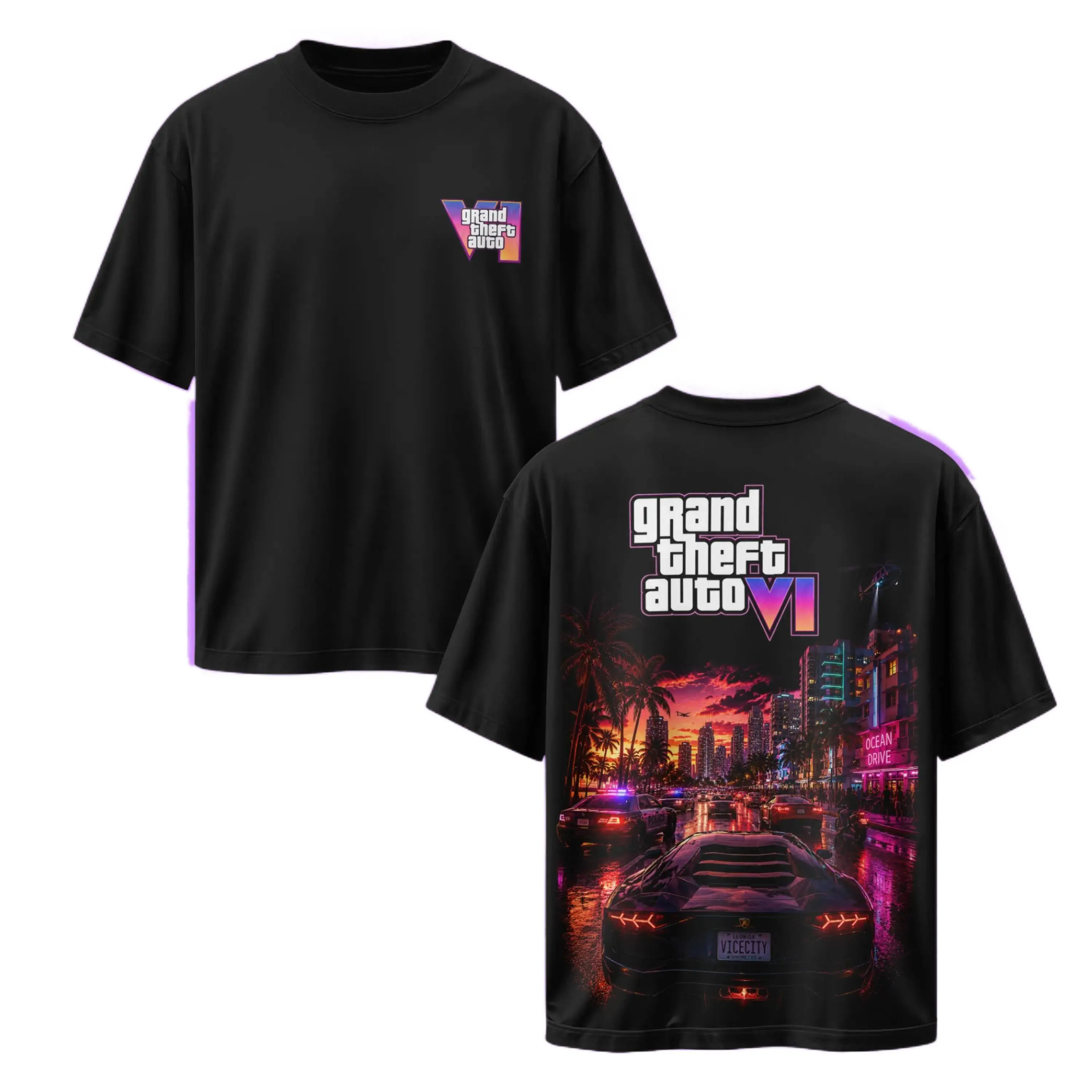 [Sale Up To 50%] Unisex Grand Theft Auto VI 2026 V4 Gaming Graphic T-Shirt, Vice City Shirt Open World Crime Adventure Game Streetwear  – Y2K Unisex Two Side Graphic Tee, Top Trendy Streetwear Gift For Gamer Fans