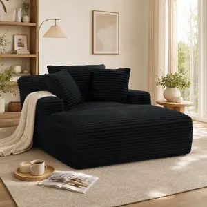 [2026 New Year Sales] 50" Chaise Lounge Indoor Corduroy Upholstered Plush Sofa Bed with 3 Throw Pillows Armrests No Assembly Required for Living Room Apartment , living room furniture