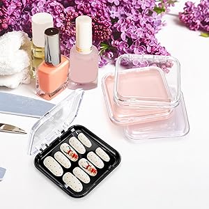 32 Pack Press on Nails Boxes, 2.75 x 2.75 Inch Press on Nail Display Case, Acrylic Fake Nails Storage Package Containers with 120 Adhesive Nail Tapes for Press on Nail Business Nail Art Salon