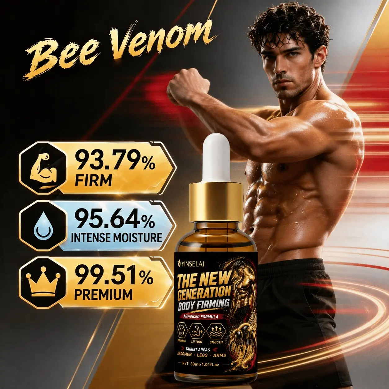 New Generation Men's Body Firming Serum 30ML, Moisturizing, Moisture, Abdomen, Arm, Leg Tightening, Daily Massage for Fitness, Moisturizes Rough Skin, Post-Workout Use