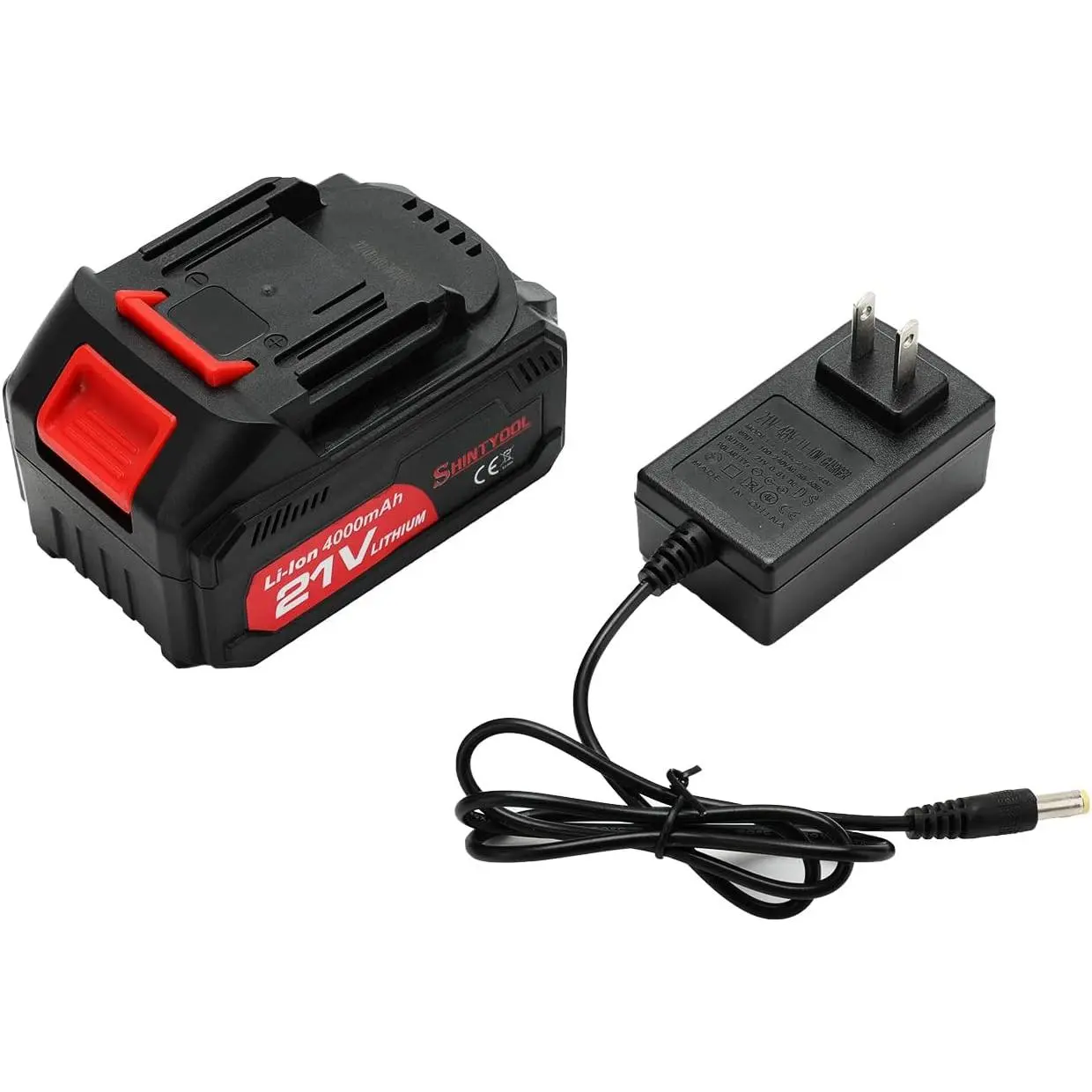 21V 4Ah Li-Ion Power Tool Battery with Charger Adapter, LED Indicator, Safety System, Compatible with Leaf Blowers