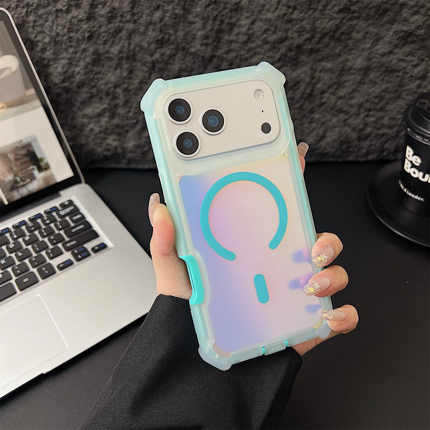 Shockproof Case Color Changing for iPhone 17 Air 16 15 14 13 Pro Max Laser Dazzling Magnetic Phone Case Compatible with MagSafe Wireless Charge Cover