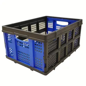 55L Collapsible Storage Crate with Handles | Heavy Duty Stackable Plastic Grocery Basket for Car Trunk Organization & Camping