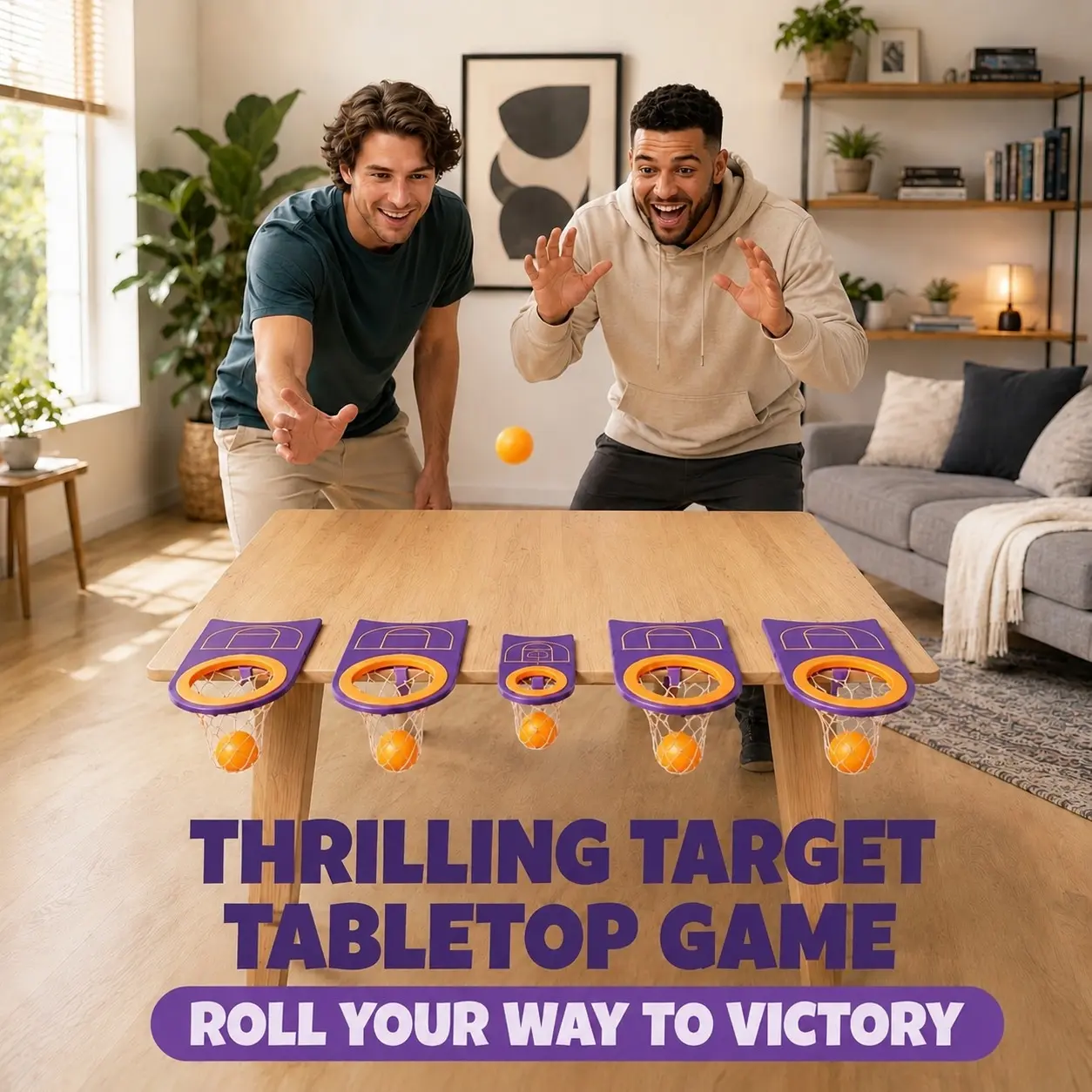 Desk Roll Hoops Table Basketball Game, Indoor Sports Shooting Toy Set for Teens 14+ & Adults, Family Party Interactive Game