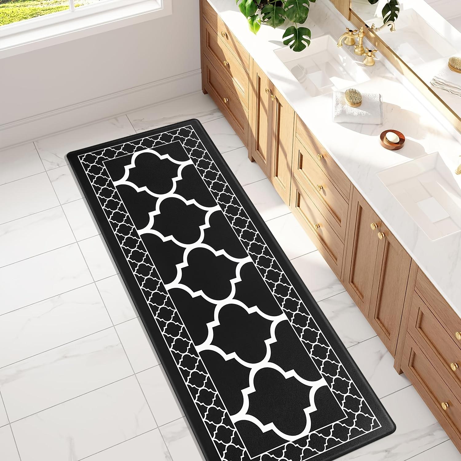 1pc of Long Kitchen Carpet, Moroccan Black Kitchen Mat Suitable for Flooring, Anti-Fatigue Kitchen Carpet
