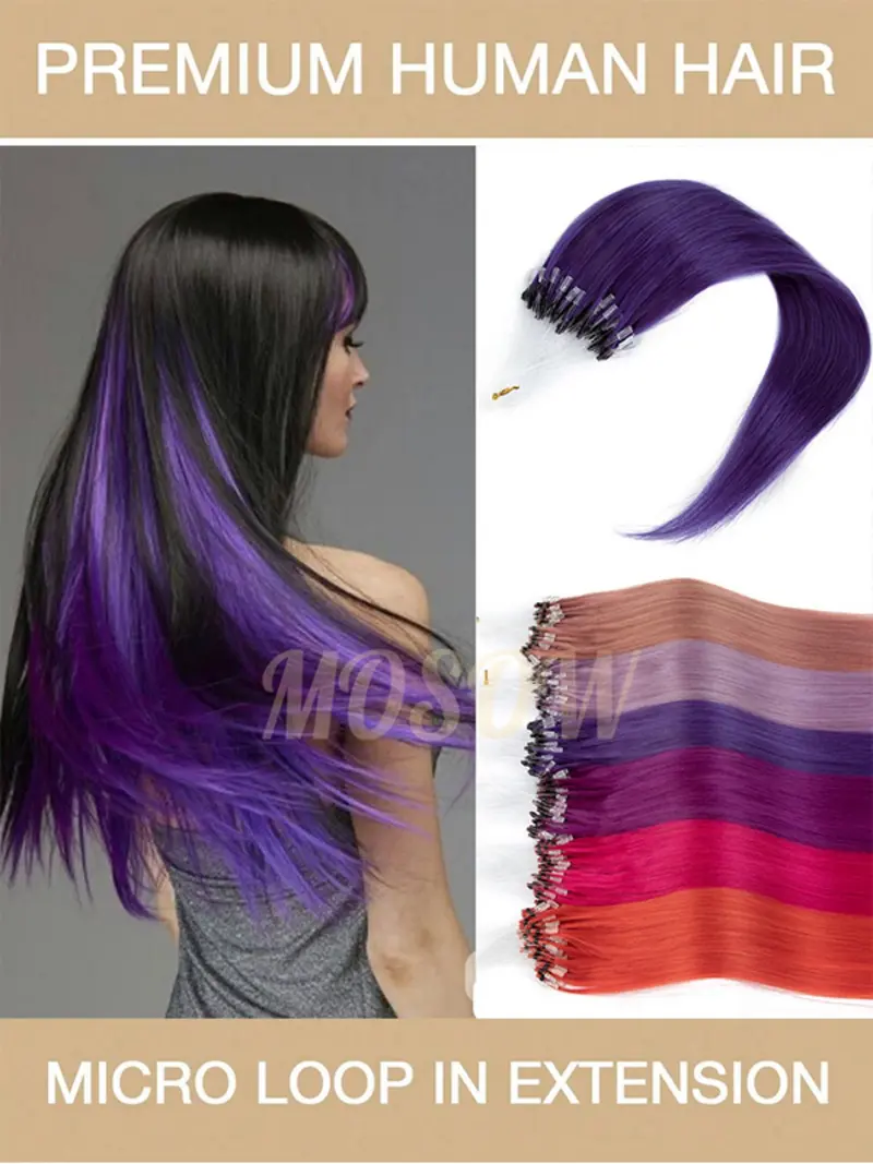 50pcs Colorful Micro Loop Hair Extensions, Real Human Hair, 12 Inches 16 Inches 20 Inches, Soft Smooth Natural Straight, Easy Install Remove