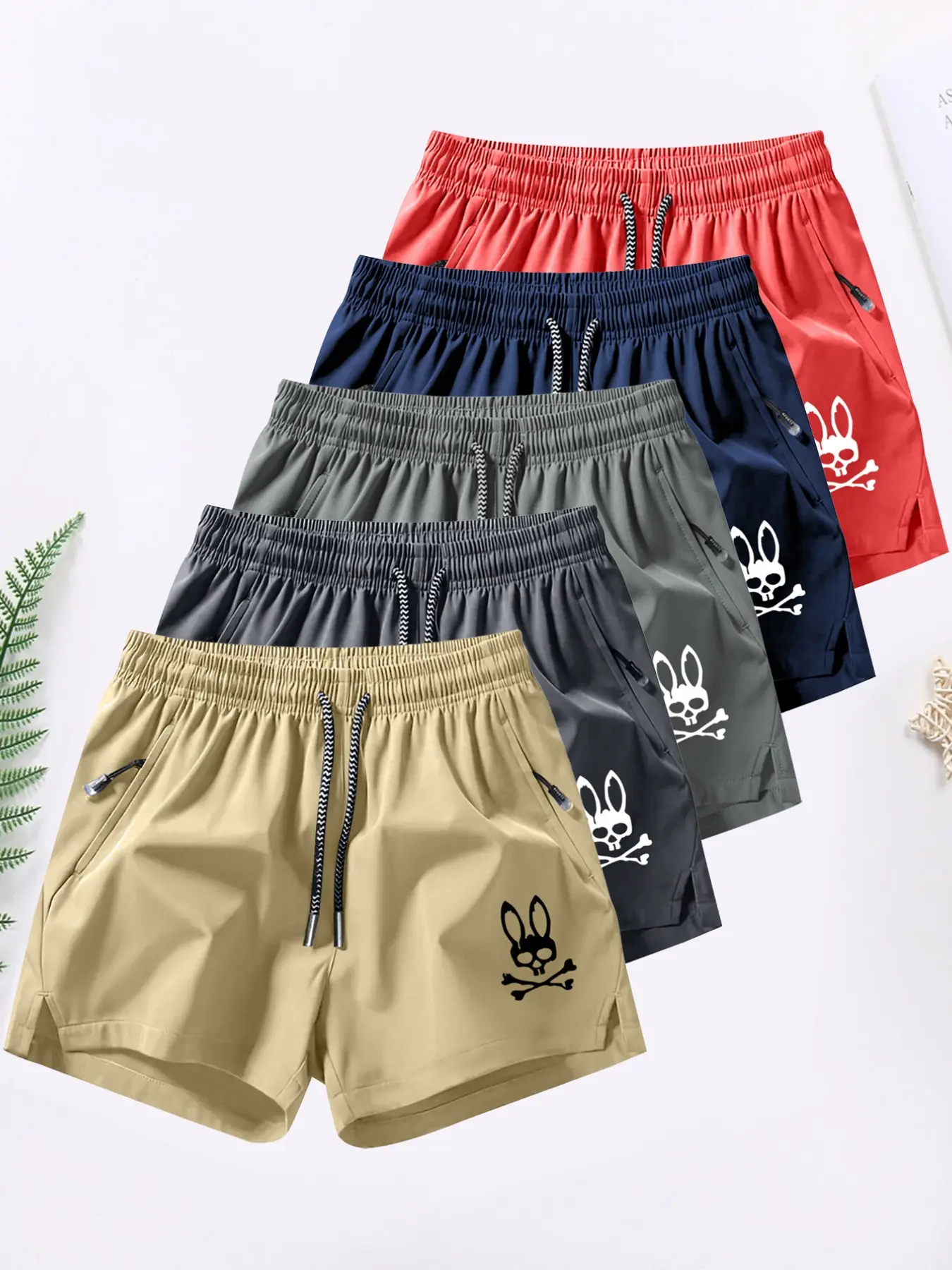 Summer Men's Comfortable Stylish Skull Rabbit Print Shorts, Casual Loose Fit Breathable Sports Trunks