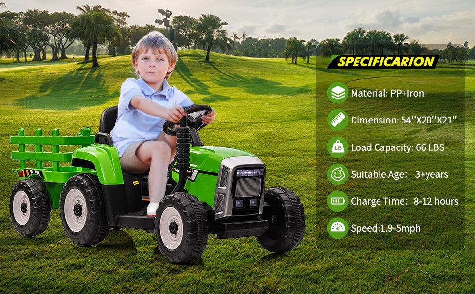 【Christmas Deal】GARVEE 12V Electric Tractor & Trailer for Ages 3-6, Featuring Remote Control, Available in Multiple Colors and Power Options (25W, 35W)