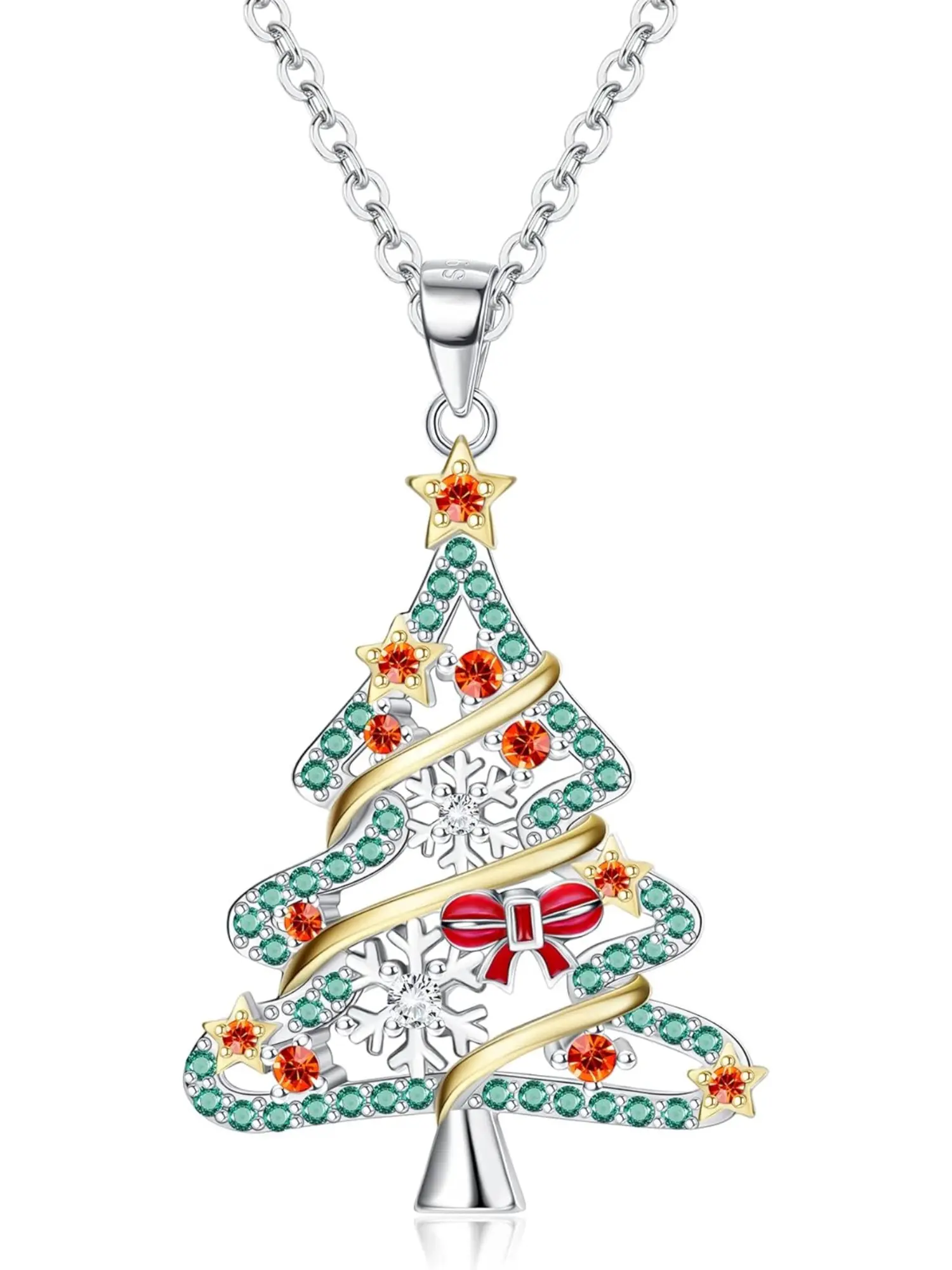 1 Pc Sterling Silver Christmas Tree Necklace-Platinum Gold-plated Pendant-Gifts-Stylish and Simple Accessories, Christmas Gift Video, Cheap Necklace