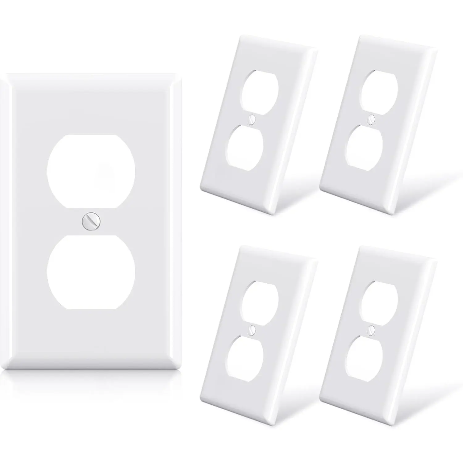 Home 1-Gang Standard Size Duplex Outlet Covers, Unbreakable Polycarbonate Mountable Wall Plates, UL Listed, Glossy Finish, Heat & Fading Resistant, Easier to Clean, Color-Matched Screws Included (5 Pack, Glossy White, Single, Individually Wrapped)