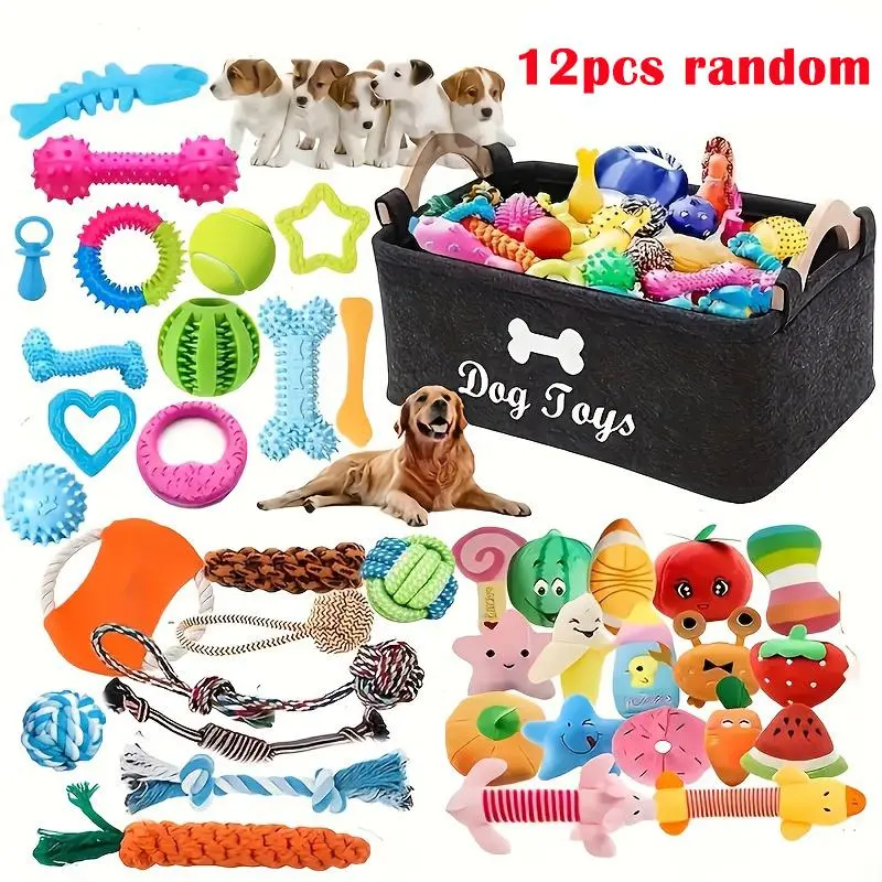 Dog Toy Set, 12pcs/set Durable Plastic Interactive Chew Toy Set, Teeth Cleaning and Training Toy, Dog Play Toy, Pet Supplies