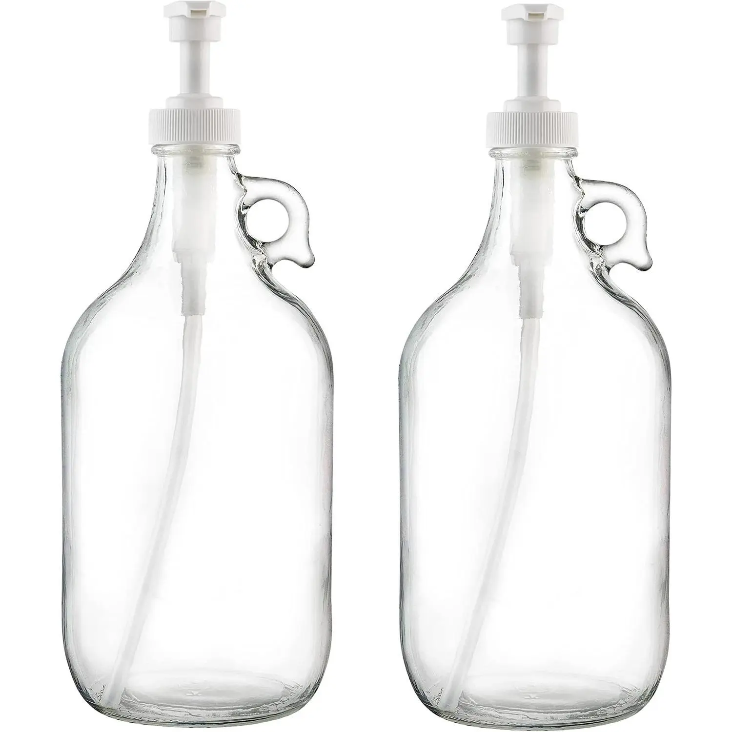Half Gallon Glass Pump Dispenser Bottle, Large Jug with Pump for Laundry Soap Dispenser, Liquid Detergent, Fabric Softener, Syrup Pump 64 oz Made in USA