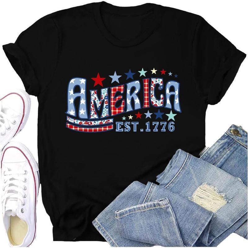 Men's USA American Flag T-Shirt - 4th of July Patriotic EST. 1776 Essential Tops, Ideal for Outdoor Wear with Matching Skirts, Joggers, Flat-Style Pairings