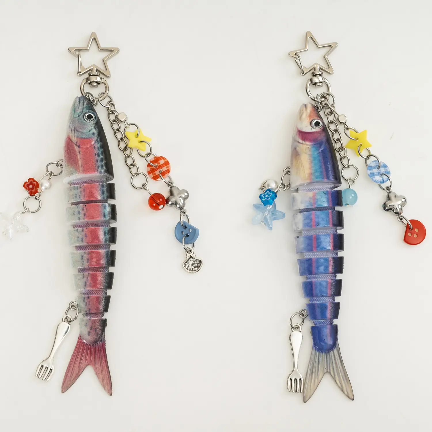 2026 Novelty Fish Model Keychain, Fishing Lovers Creative Bait Keychain, Jointed Design Fish Keyring with Beaded Charm, Realistic Lure Keychain Bag Backpack Charm,Good Luck Aesthetic Fish Bag Pendant Trinket, Kawaii Keychain Style