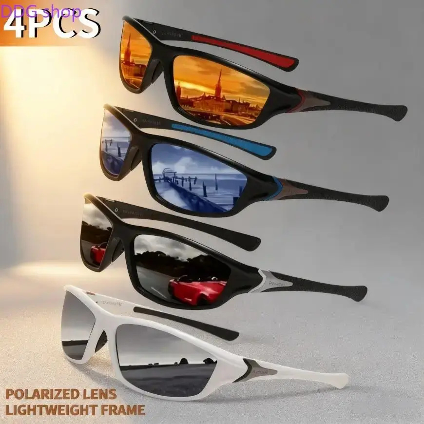 4 Pairs Unisex Vintage Fall Polarized Sports Sunglasses, UV400 Protective Anti-Glare Lenses, Flexible Lightweight Stylish Men's Sunglasses & Glasses for Women, Ideal Gift for Driving, Cycling, Sports Outdoor Sunglasses