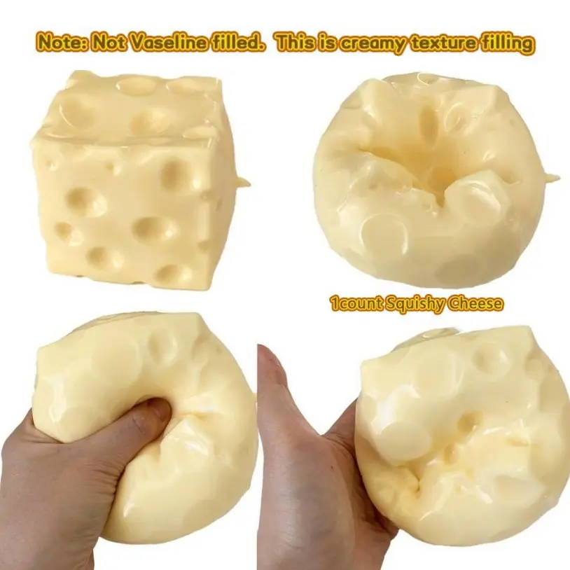 Giant Yellow Fidget Toy with Soft Slow-Rising Texture, Mildly moldable Squishy Cheese Block,  ASMR Stress Ball with Squeeze Feature for Play & Relaxation, Stress Relief Fidget, Soft Fidgets Squishies