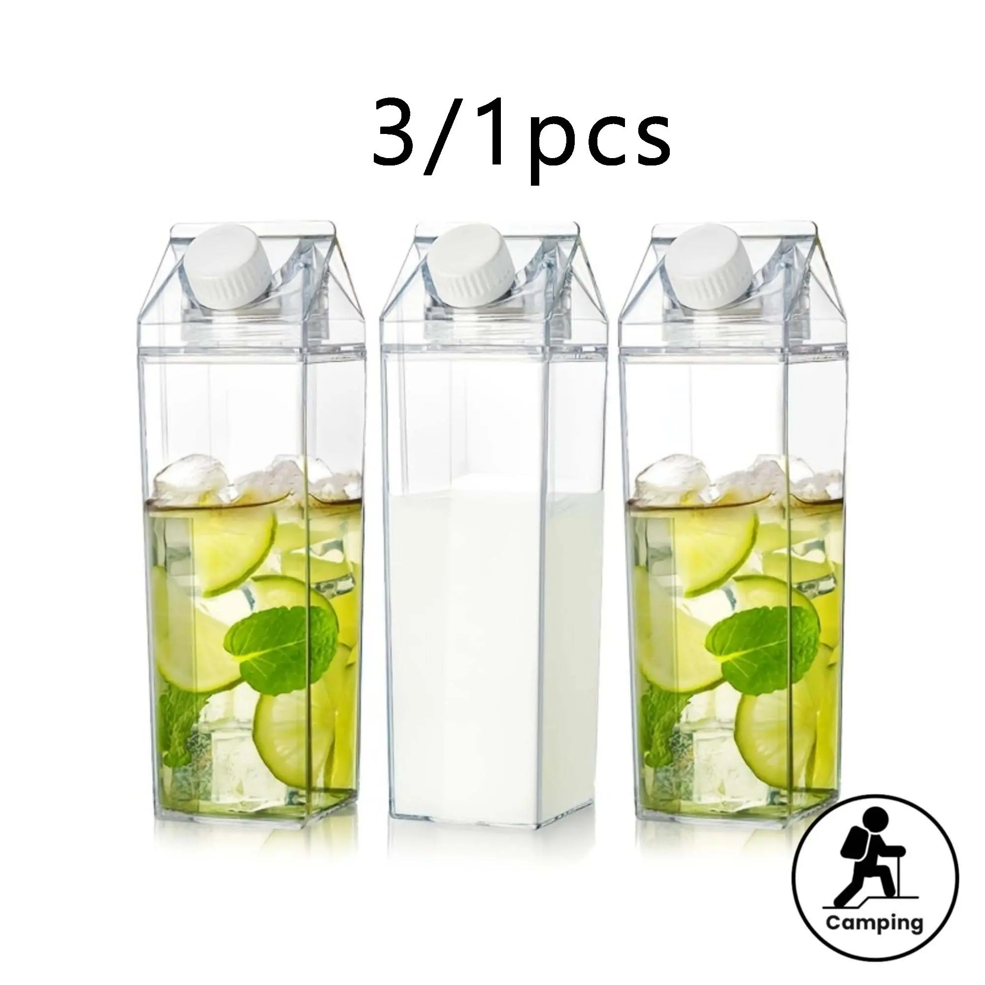 1000ML/500ML Milk Box Water Bottle, Drinkware, Plastic Water Bottles, Transparent Plastic Juice Container, Portable Square Design, Daily Water Intake Bottle, Ideal for Outdoor Activities, Travel, Camping, Traveler Water Bottle