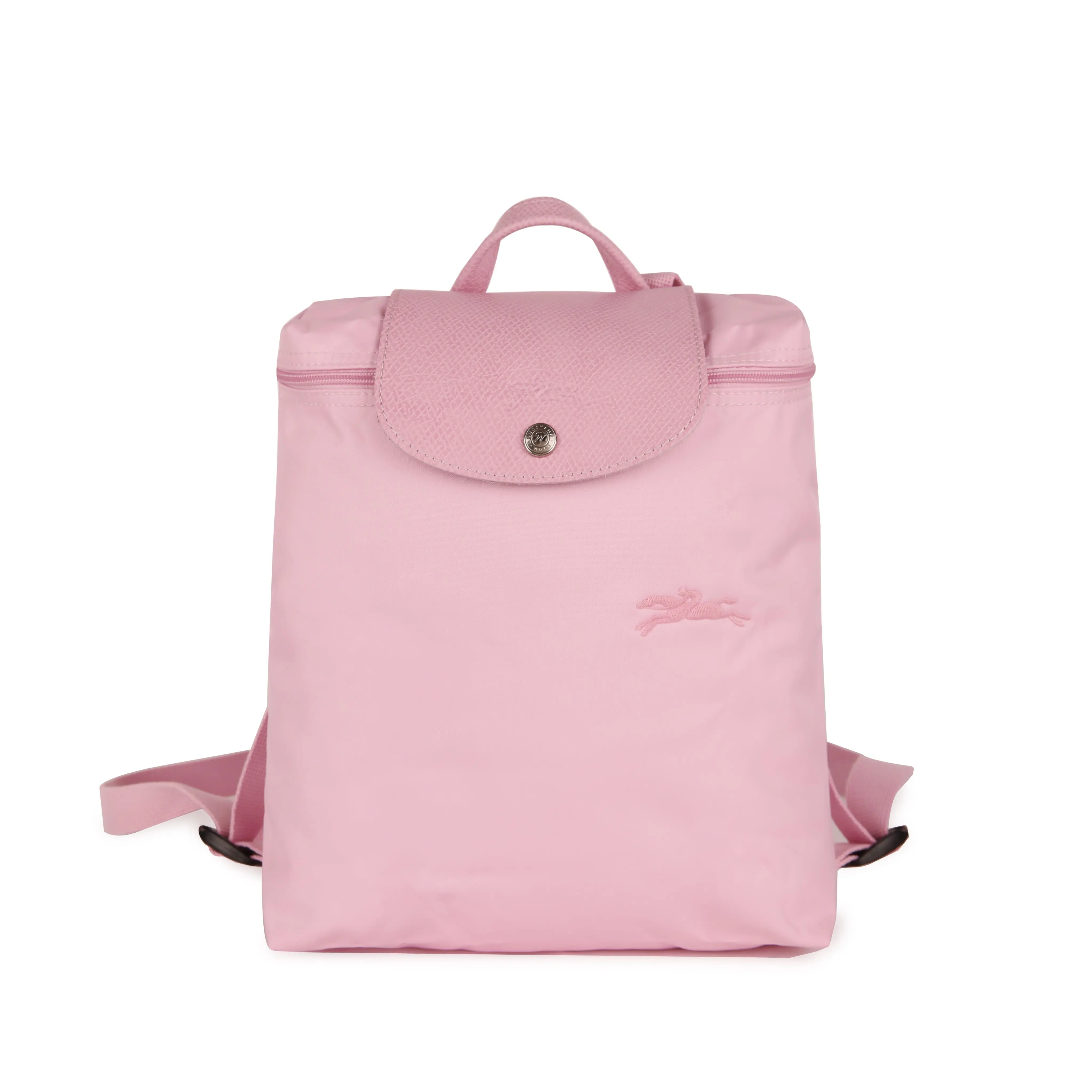 Longchamp Le Pliage Green 26 Foldable Backpack with Snap and Zip Closure, Calfskin Trim, Women’s Rose Pink