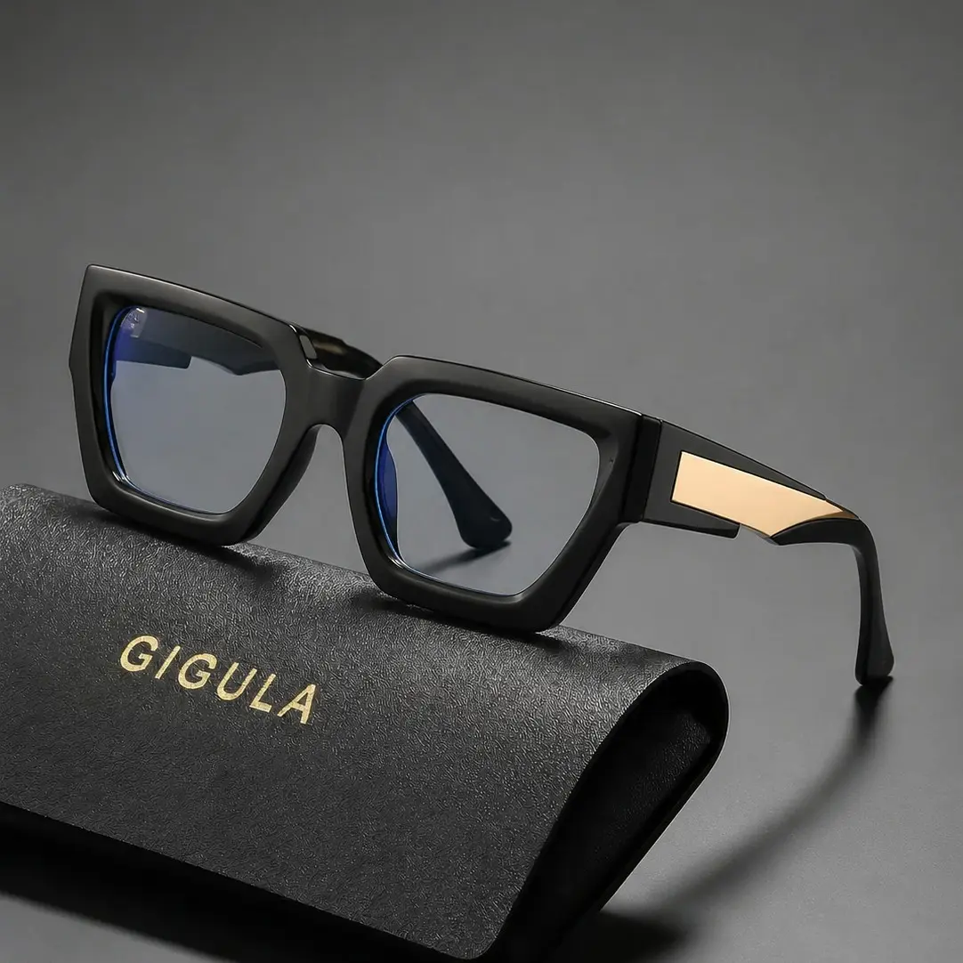 Gigula Men's Large Frame Square Reading Glasses, Vintage Thick Frame PC Material, Lightweight, Office & Driving, Square Frame Eyeglasses, Reading Eyewear, Leather Case Included