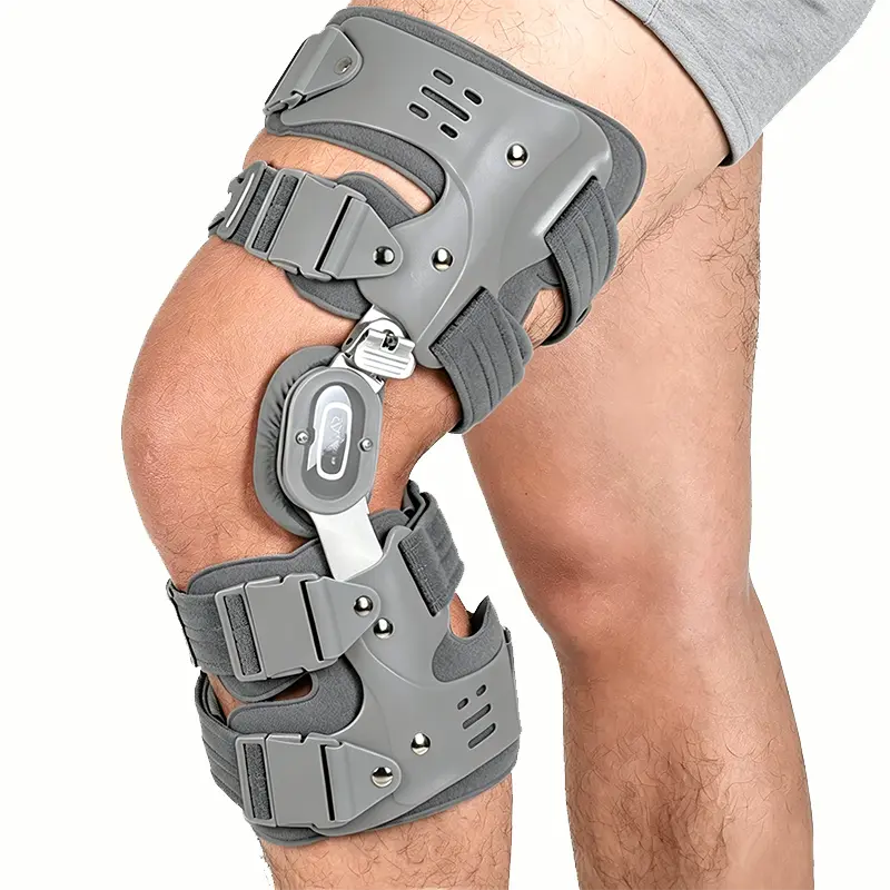 Hinged Adjustable Knee Brace with Straps - Breathable, Lightweight Plastic Construction, Medial-Lateral Support for Osteoarthritis, Post-Surgery Recovery