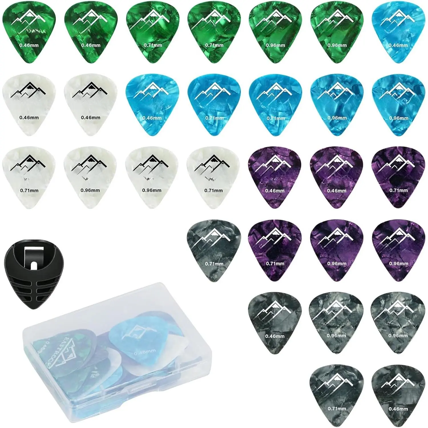 30 count Guitar Pick Set with Organizer Box, in 3 Thickness:Thin,Medium&Heavy,Suitable for Acoustic ,Electric Guitar,Bass,Ukulele. for Guitar,Bassplayer