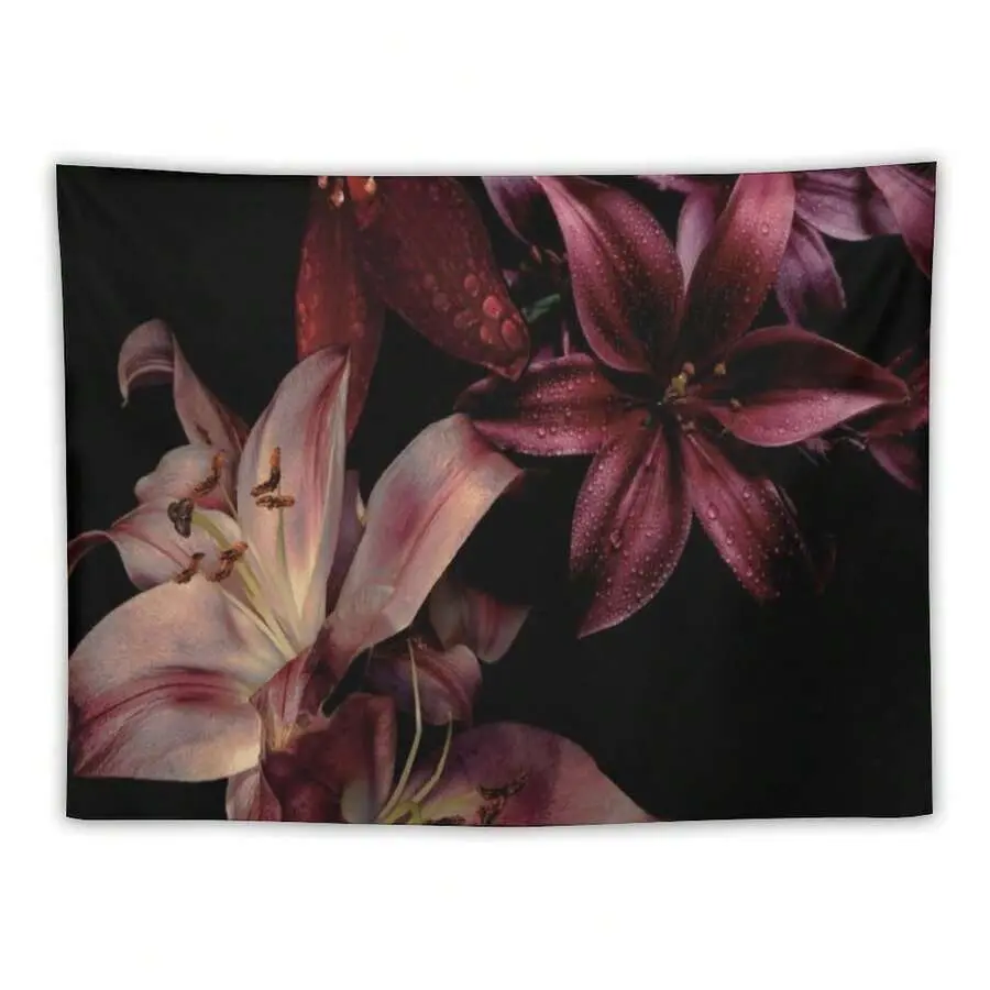 Lily Flower Tapestry As Wall Art Tropical Blossom Leaves Tapestry Aesthetic Landscape Tapestry Wall Hanging For Bedroom & Living Room