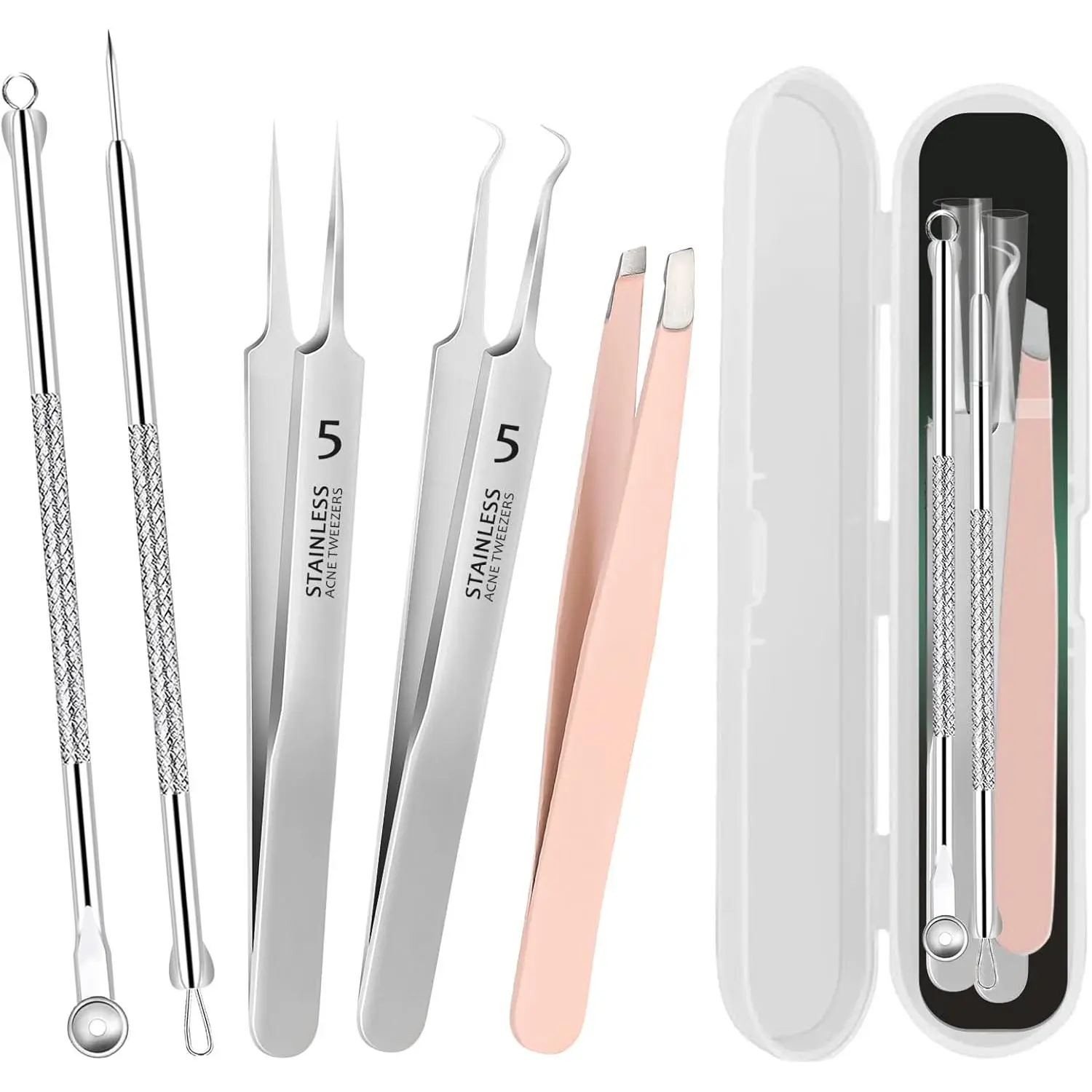 Blackhead Remover Tweezers Kit - Pore Cleaning Face Skin Care Tools for Extracting Blackheads, Ingrown Hairs, and Pimples, 10G, Extract Blackheads