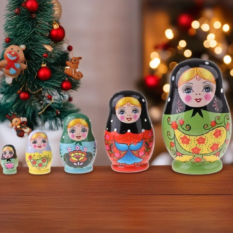 5-Layer Wooden Russian Nesting Dolls, Hand-Painted Unisex Nested Stacking Toys for Girl, Wooden Dolls for Shelves Party Decorations