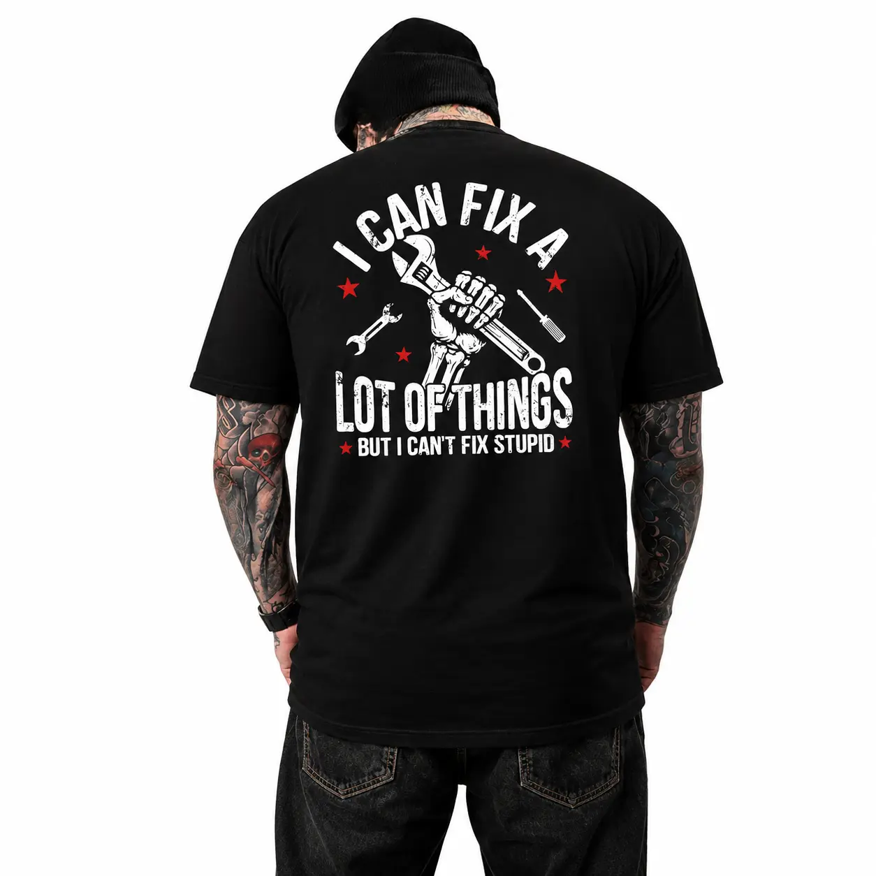 Men's Graphic Hoodie with Funny "Can't Fix Stupid" Mechanic Quote, Soft Relaxed Fit Pullover Apparel for Work Humor, Menswear, Graphics, Mens Gifts, Gifts For Him, Sarcastic Apparel, Sweatshirts, Tops, Casual