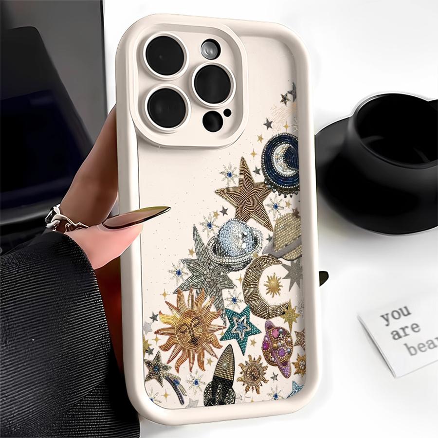 Celestial Sun Moon Planet Design Phone Case Suitable for Apple iPhone 17 E Air Pro ProMax iPhone16 15 14 Plus 13 12 Mini 11 X XS XR Shock Proof All Inclusive Lens Protection Vintage Stunning Can be given to friends