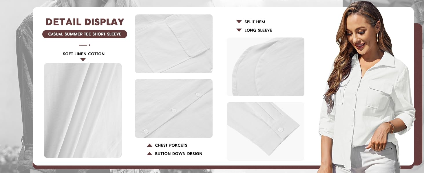 Imily Bela Womens Button Down V Neck Shirts Long Sleeve Blouse Roll Up Cuffed Sleeve Casual Work Plain Tops with Pocket