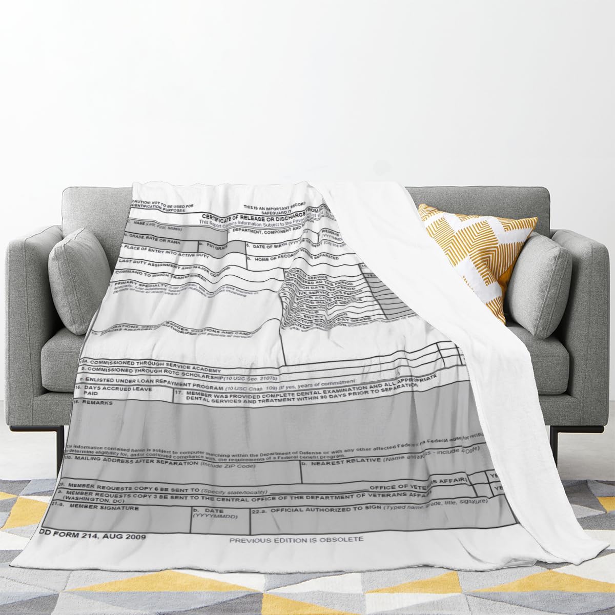 DD Form 214 Throw Blanket Veterans Blanket Gifts for Retired Men Cozy Soft Flannel Blanket Gift for Dad Women Girls Boys Couch Sofa Bedroom Living Room Decor Camping Picnic Supplies
