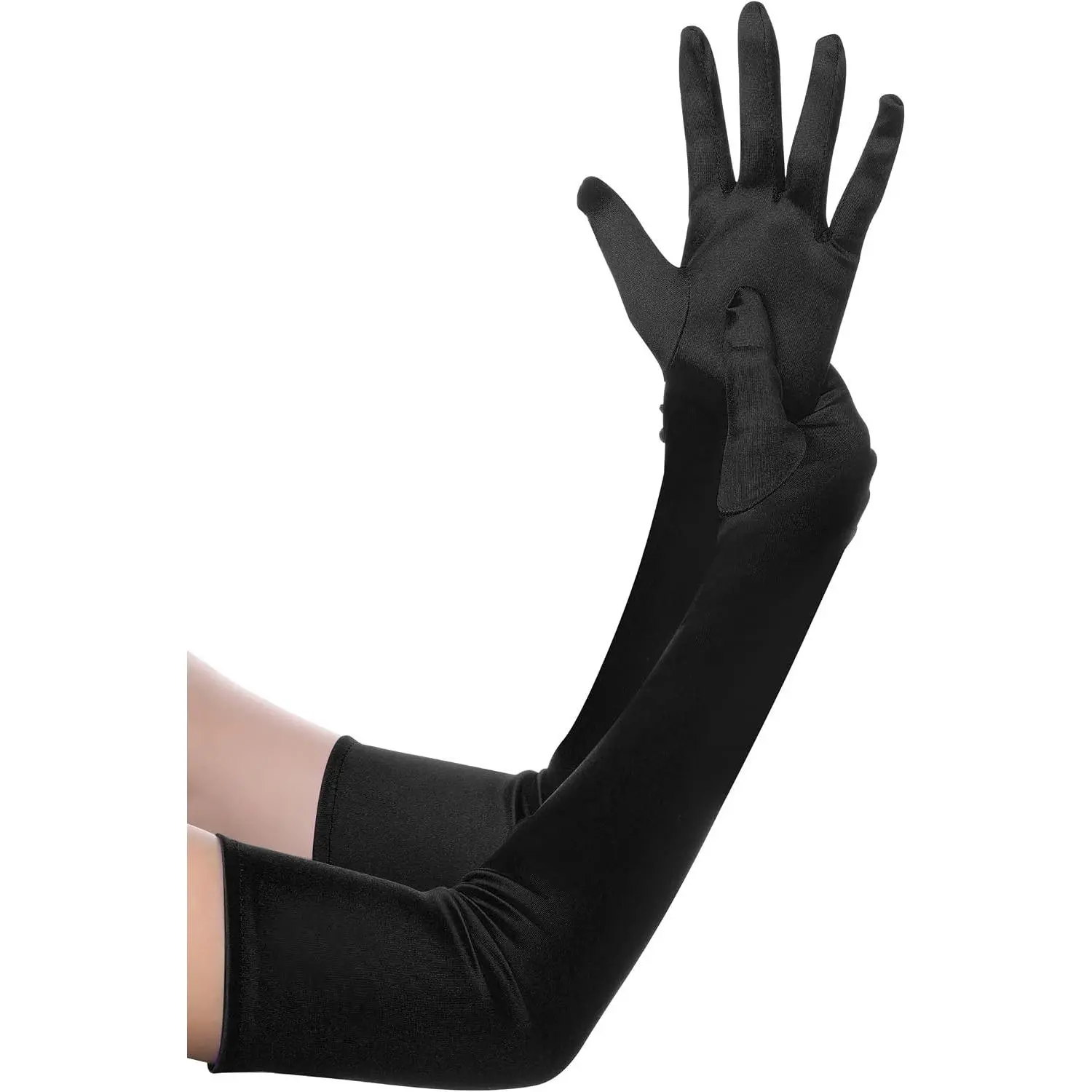 Adult Stretch Satin Elbow-Length Gloves, Single Pair Stretchy Costume Gloves for 1920s Long Opera Parties, Tea Parties, Bridal Events