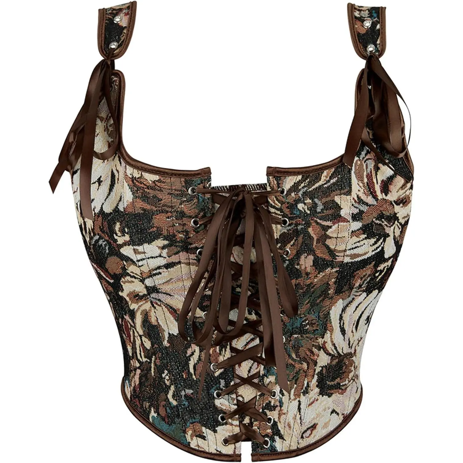 Women Renaissance Bustier-Corset-Tops  Lace-up Floral-Jacquard Bodice Push-Up Shapewear-Crop-Top