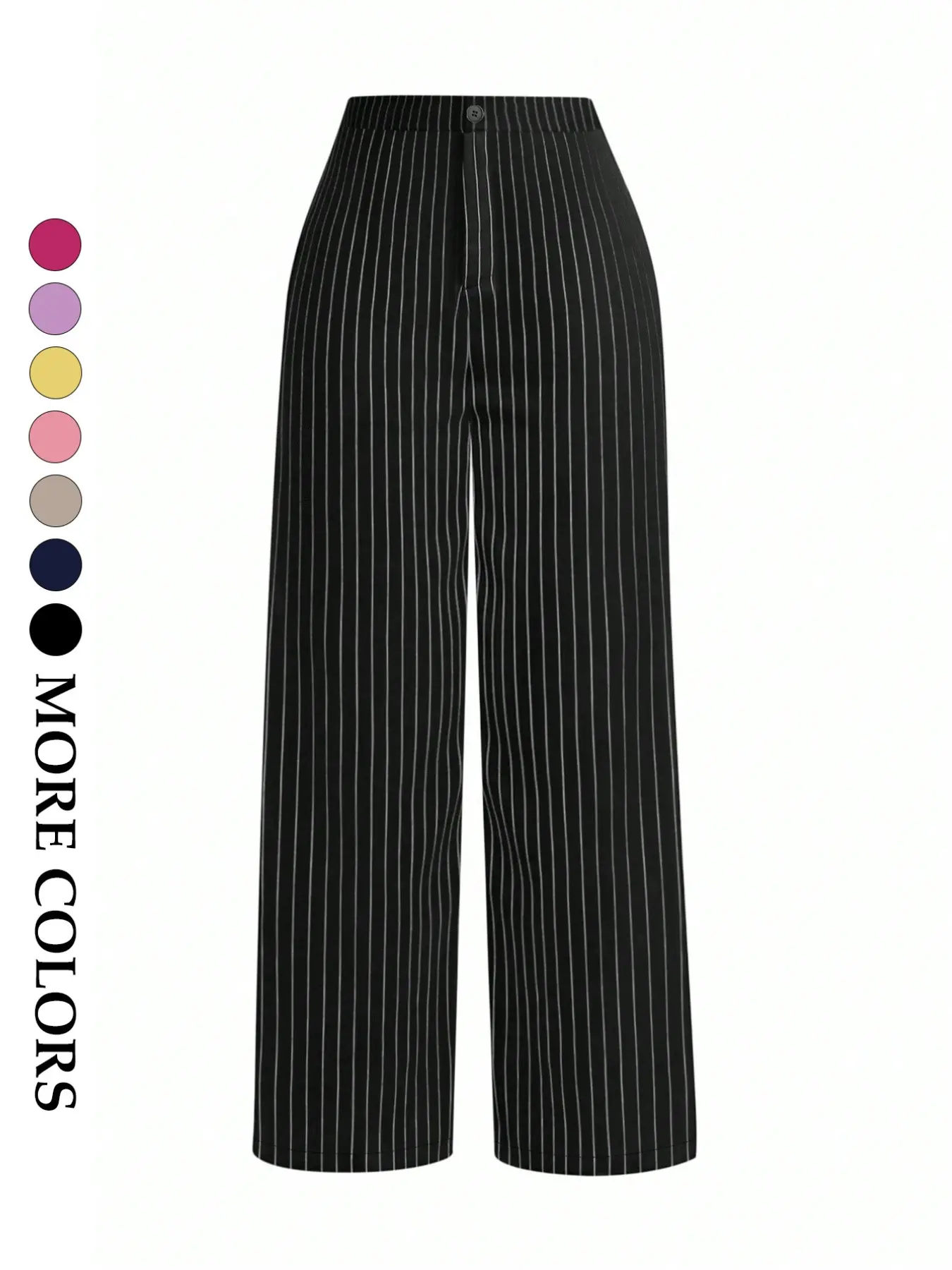 Women's Petite Pinstripe Straight Leg Pants Elastic Waist Structured Drape Trousers Elegant Office Workwear Business Casual Trendy