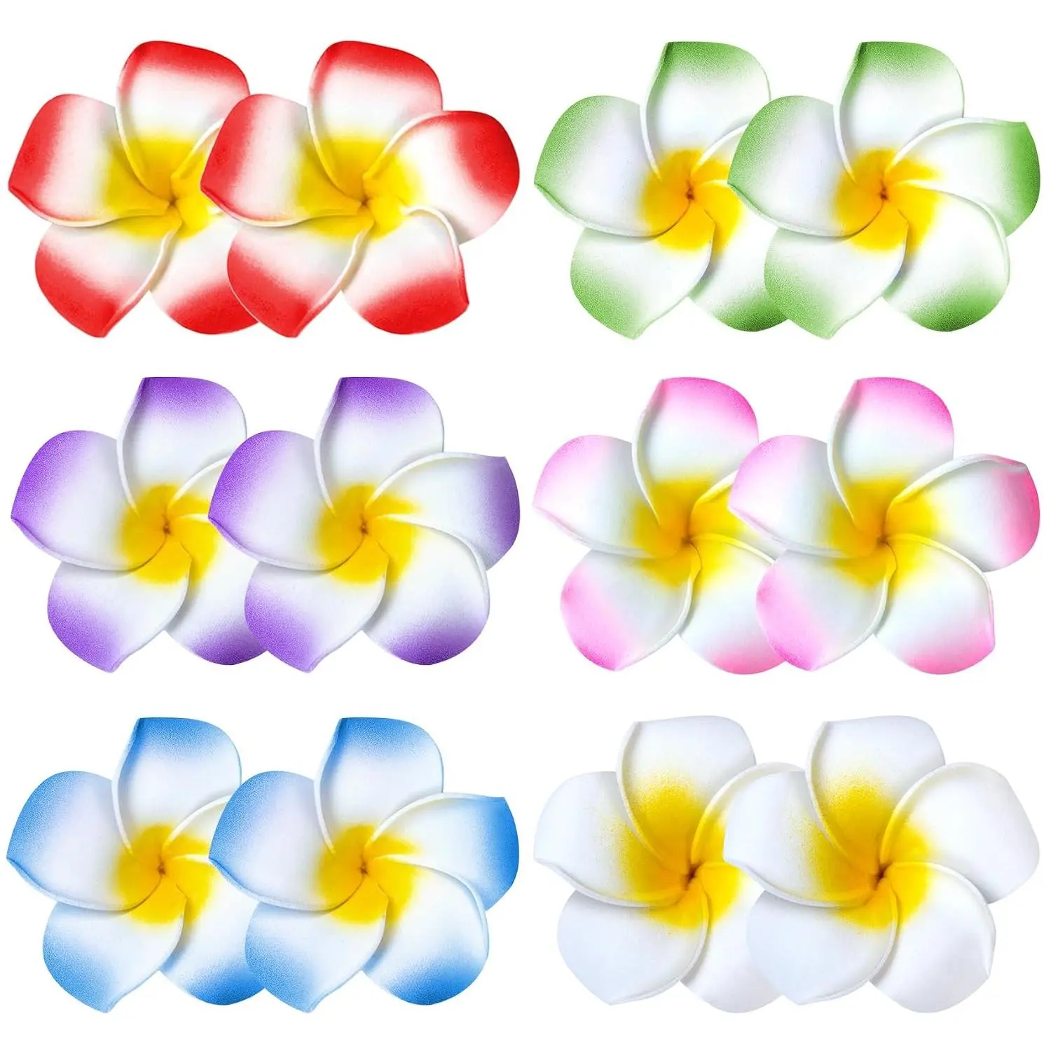12 Pack Hawaiian Flower Hair Clips, Plumeria Hair Accessory Clip for Women | 2.5 Inch Hawaii Tropical Party Decorations, Beach Essentials Pool  Wedding Outfit, Luau Party Supplies favors