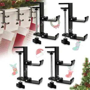 Christmas Garland and Stocking Hangers for Mantle, Adjustable 2 in 1 Mantel Stocking Holders with Foldable Double Hooks, Heavy Duty No Drill Fireplace Garland Hooks for Xmas Home Decoration