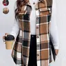 【Plus Size】 Plaid Print Button Front Vest Coat, Casual Sleeveless Collared Outerwear for Fall & Winter, Gift Set for Women, Women's Plus Size Clothes for Daily Wear