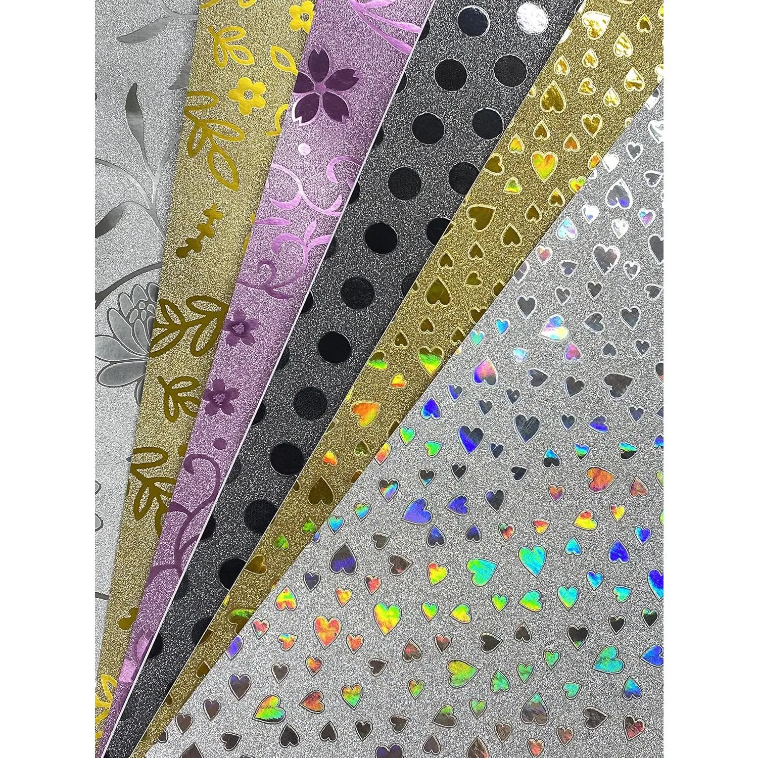 12 x A4 Sheets of Glitter Self Adhesive Glitter Paper Lint Free 80gsm 6 Designs Multi Pack